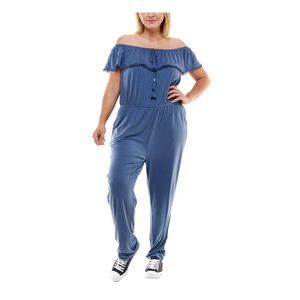 PLANET GOLD PLUS Womens Navy Tie Crochet Trim Straight leg Jumpsuit Plus 3X